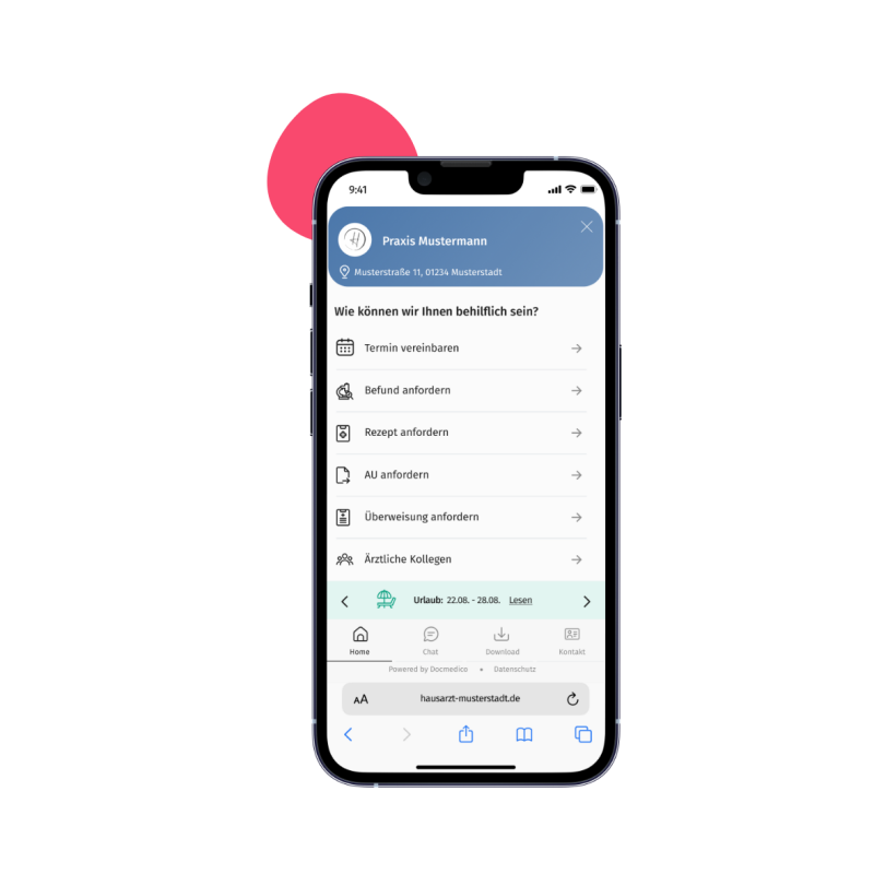 Entsperrtes iPhone mit der mobilen Ansicht der Online-Rezeption by Docmedico 
