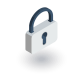 Icon eines Vorhängeschlosses in der Farbe weiß und blau 