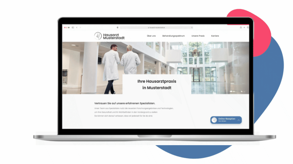 Die Online-Rezeption by Docmedico eingebunden auf der Hausarztpraxis Musterstadt