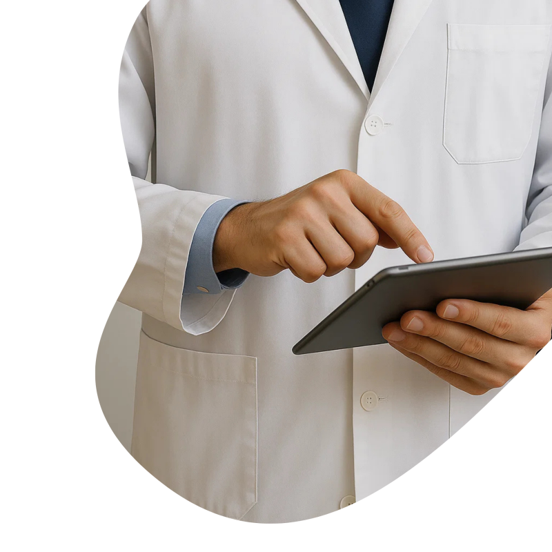 Arzt mit einem Tablet in der Hand